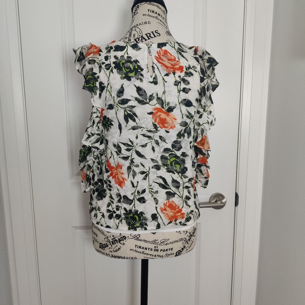 *Club Monaco Ruffled Cold-Shoulder Floral Blouse β Size Small - Picture 4 of 11